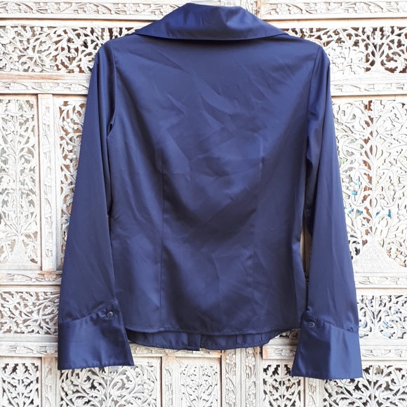 Bianca Nygard Dark Navy Shiny Silky Dress Shirt - Picture 3 of 3